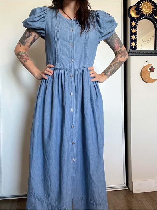 Laura Ashley Dresses & Skirts - Vintage Laura Ashley Chambray Prairie Maxi Dress